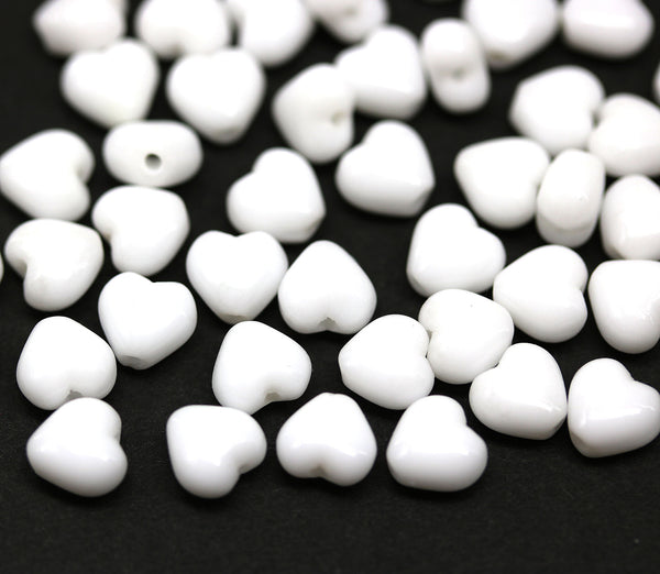 6mm White heart Czech glass beads, 40pc