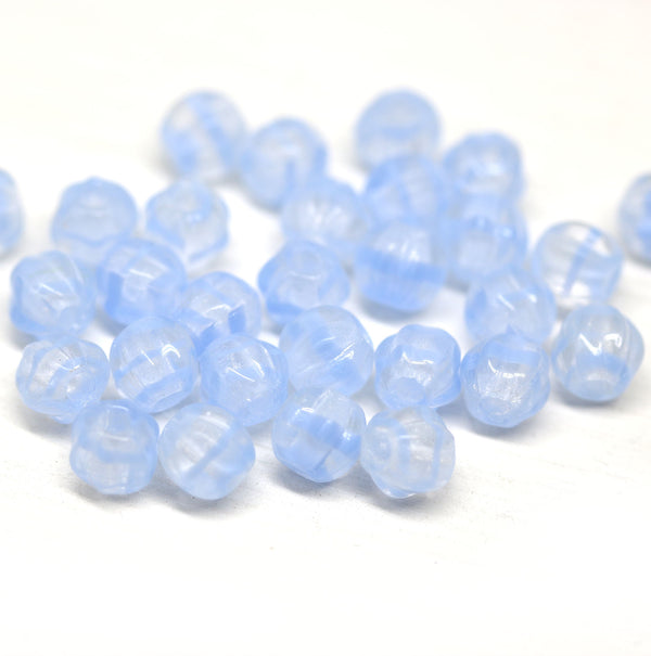 1.5mm hole blue 6mm melon shape beads with stripes - 30pc