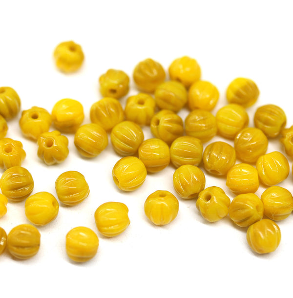 4mm Opaque mixed yellow melon shape glass beads, 50pc
