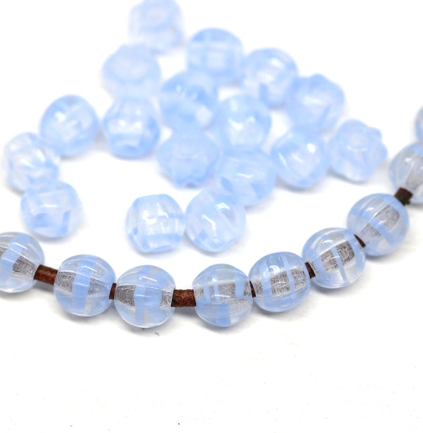 1.5mm hole blue 6mm melon shape beads with stripes - 30pc