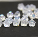 7mm Button style flower glass beads crystal clear AB finish - 25pc