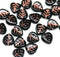 9mm Black heart shaped triangle leaf czech glass, copper inlays, 30pc
