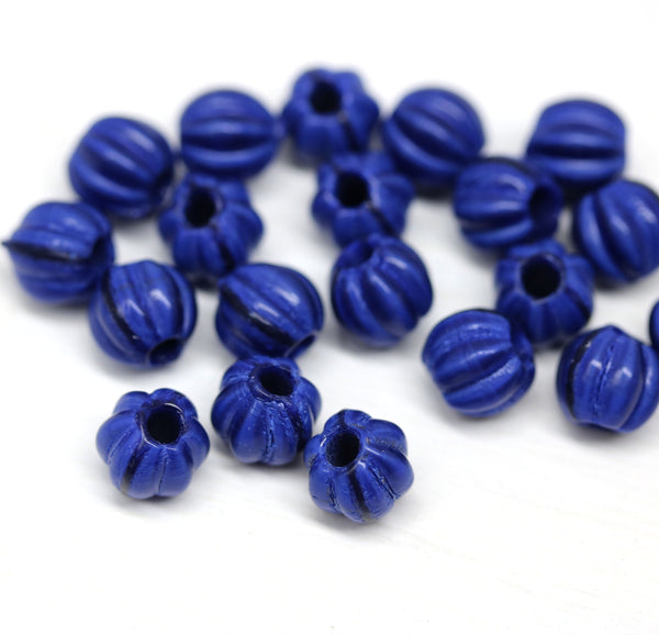 2.5mm hole dark blue mixed 8mm melon shape beads - 20pc