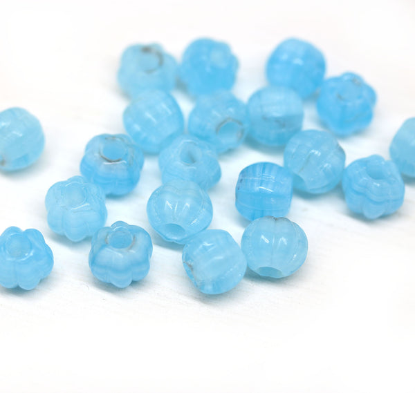2.5mm hole sky blue mixed 8mm melon shape beads - 20pc