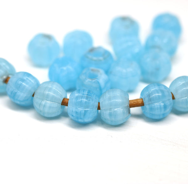 2.5mm hole sky blue mixed 8mm melon shape beads - 20pc