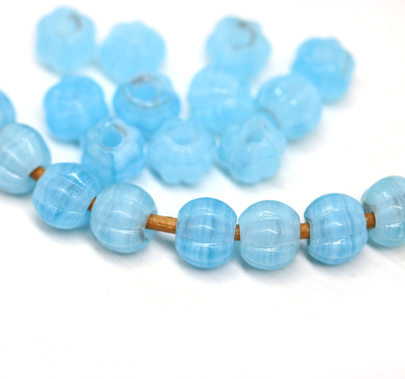 2.5mm hole sky blue mixed 8mm melon shape beads - 20pc