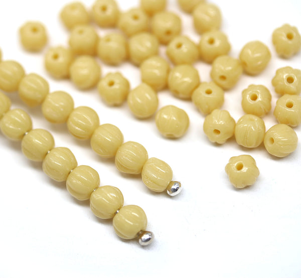 4mm Opaque beige melon shape glass beads, 50pc