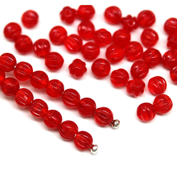 4mm Opal red melon shape glass beads, 50pc
