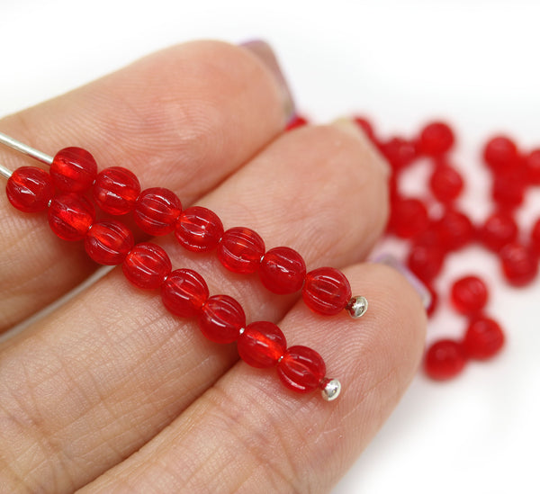 4mm Opal red melon shape glass beads, 50pc