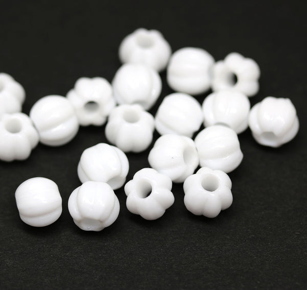 2.5mm hole opaque white 8mm melon shape beads - 20pc
