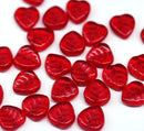 9mm Dark red heart shaped triangle leaf czech glass, 30pc