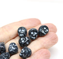 12mm Black skull beads white wash Czech glass beads - 10Pc