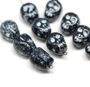 12mm Black skull beads white wash Czech glass beads - 10Pc