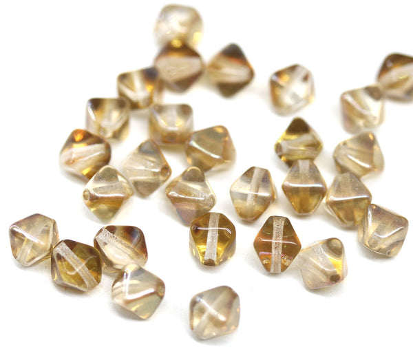 6mm Smokey topaz bicone Czech glass beads, luster, 30Pc