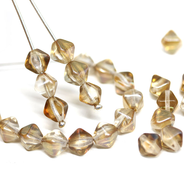 6mm Smokey topaz bicone Czech glass beads, luster, 30Pc