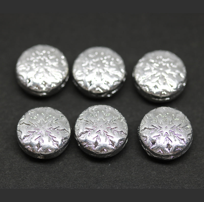 Silver coating czech glass snowflake beads - 6pc