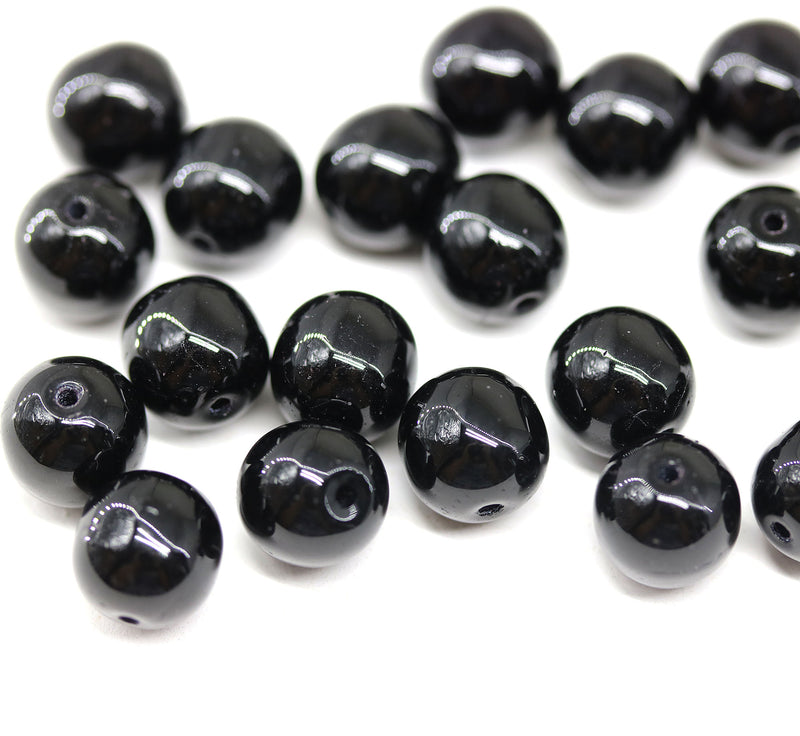 8mm Jet black czech glass round pressed druk beads, 20Pc