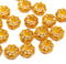 9mm Opal yellow Czech glass daisy flower beads, copper wash, 20pc