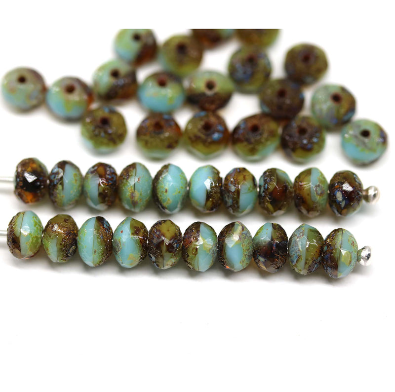 3x5mm Blue brown picasso rondelle beads, czech glass, 40pc