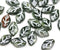 12x7mm Dark green leaf czech glass beads, silver wash, 30pc