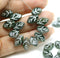 12x7mm Dark green leaf czech glass beads, silver wash, 30pc