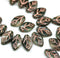 12x7mm Dark green leaf czech glass beads, copper wash, 30pc