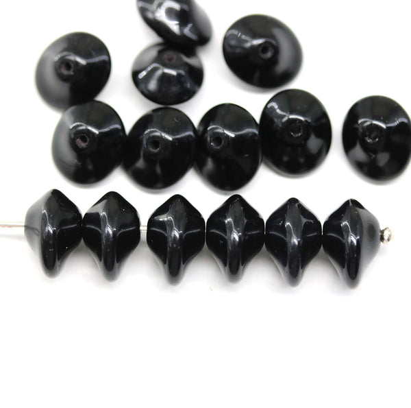 7x11mm Black saucer UFO shape Czech glass beads 15Pc