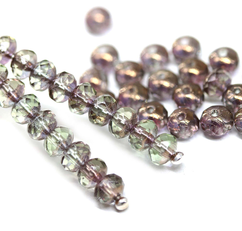 3x5mm Pale green luster rondelle beads, czech glass, 40pc