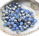 3mm Periwinkle blue silver beads Czech glass small druk spacers, 8g