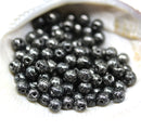 3mm Black silver wash beads Czech glass small druk spacers, 8g