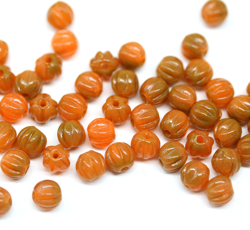 4mm Orange mixed melon shape glass beads, 50pc