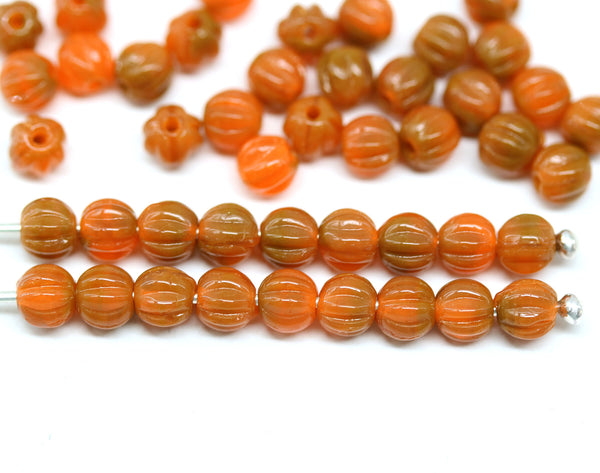 4mm Orange mixed melon shape glass beads, 50pc