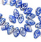 12x7mm Blue leaf czech glass beads, silver wash, 30pc
