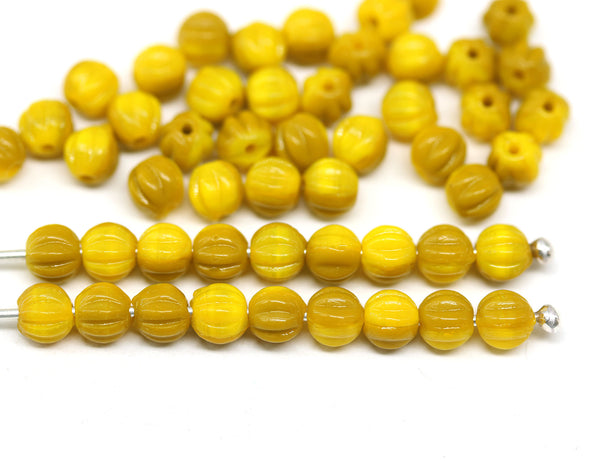 4mm Opaque mixed yellow melon shape glass beads, 50pc