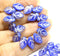 12x7mm Blue leaf czech glass beads, silver wash, 30pc