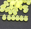 6x9mm Frosted yellow czech glass teardrop beads, 40pc