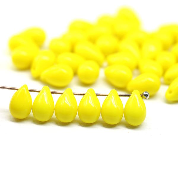 6x9mm Bright yellow czech glass teardrop beads, 40pc