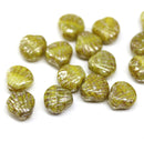 9mm Yellow czech  glass shell beads, center drilled, picasso finish, 20pc