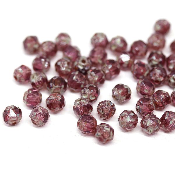 4mm purple cathedral picasso czech glass beads, 50Pc