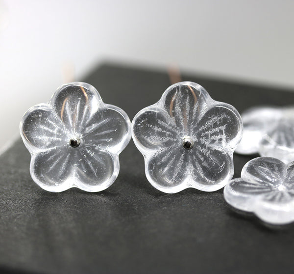 20mm Large crystal clear Czech glass flower beads, 6Pc