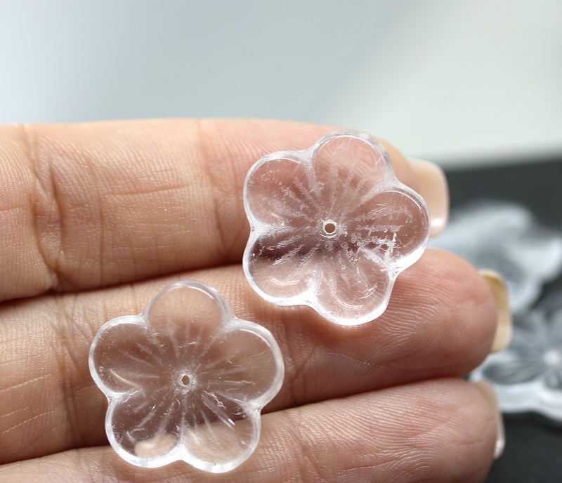 20mm Large crystal clear Czech glass flower beads, 6Pc