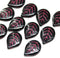 18mm Large black leaves, czech glass flat leaf, pink inlays, 10Pc