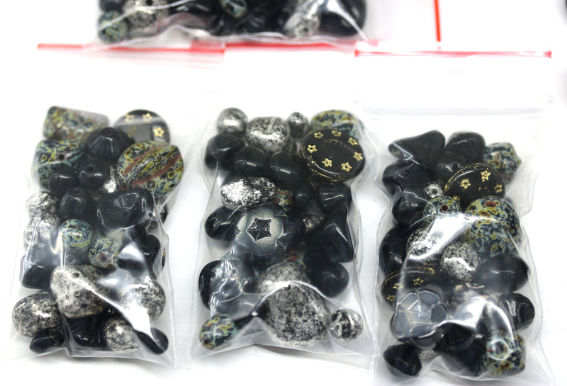 25g Black Beads MIX, Surprise Bag, Czech glass bead soup