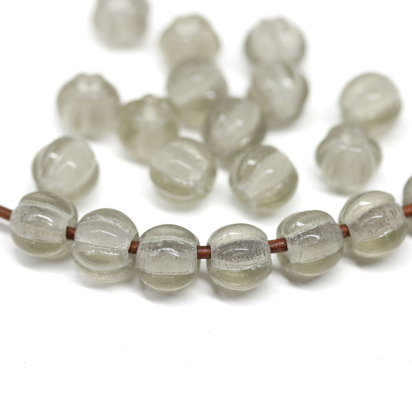 2.5mm hole gray 8mm melon shape beads - 20pc