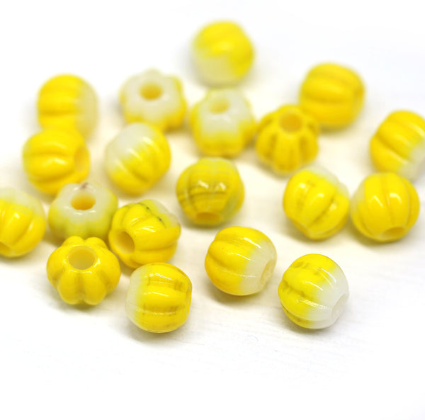 2.5mm hole mixed yellow 8mm melon shape beads - 20pc