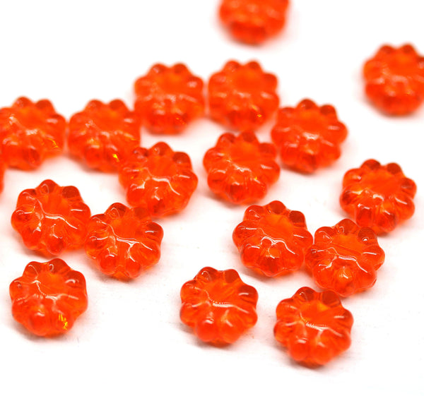 9mm Dark orange daisy flower czech glass beads, 20Pc