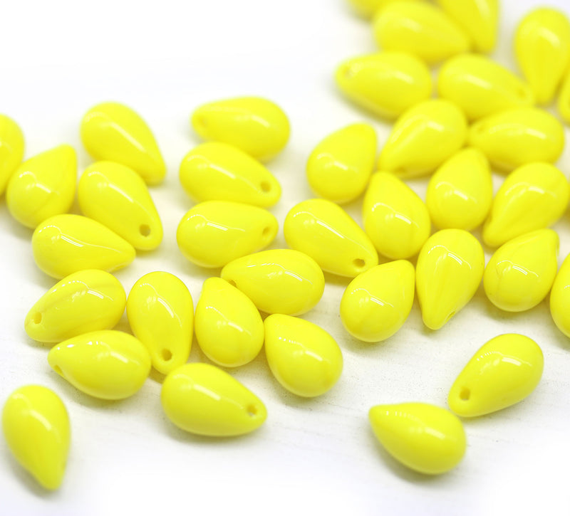 6x9mm Lemon yellow czech glass teardrop beads, 40pc