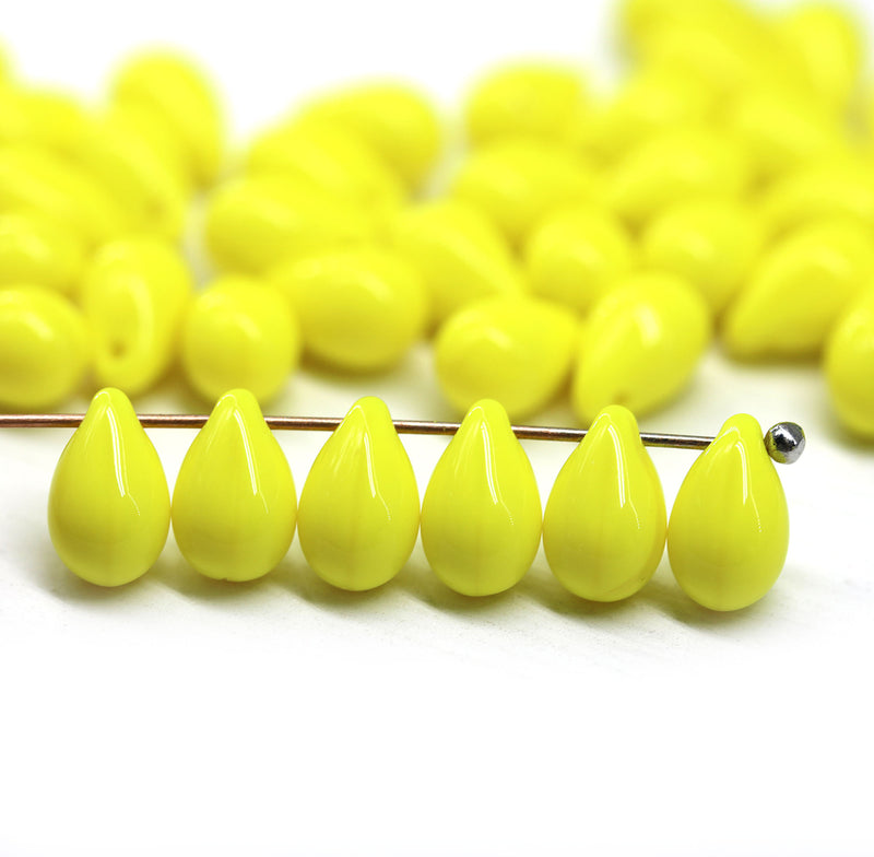 6x9mm Lemon yellow czech glass teardrop beads, 40pc