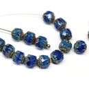6mm Dark blue cathedral beads Czech glass picasso finish 20Pc