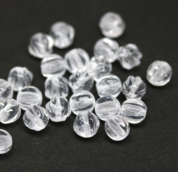6mm Crystal clear  czech glass melon shape beads - 30pc
